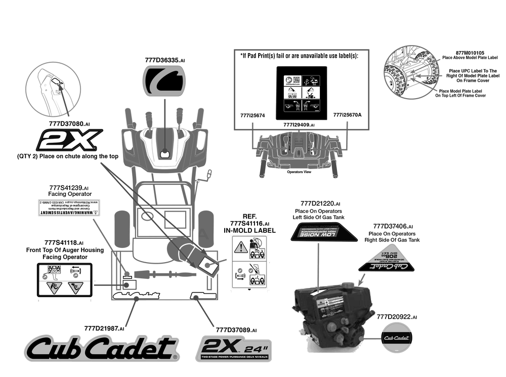 Label Map Diagram and Parts List for 2X24-INCH (31AM58VRB10)(2023) Cub Cadet Snow Blower